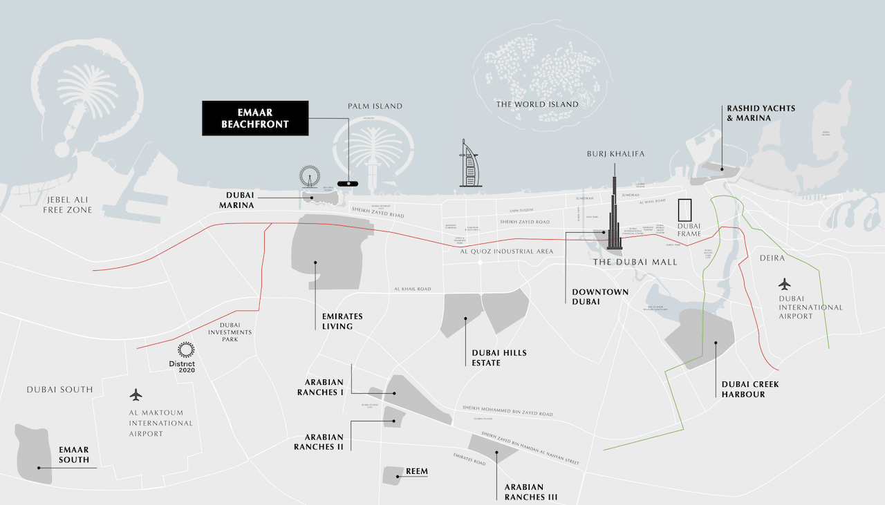 Emaar Beachfront Location Map