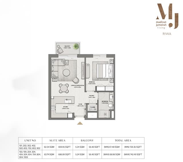 RIWA One Bedroom Floor Plan